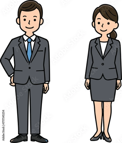 Obraz Minimalist business characters in professional attire representing workplace fashion, corporate roles, and formal dress code in vector illustration style
