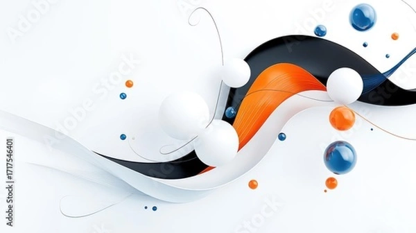 Fototapeta Dynamic abstract design with swirling shapes, vivid colors, and spheres. Ideal for backgrounds, banners, and digital art projects.