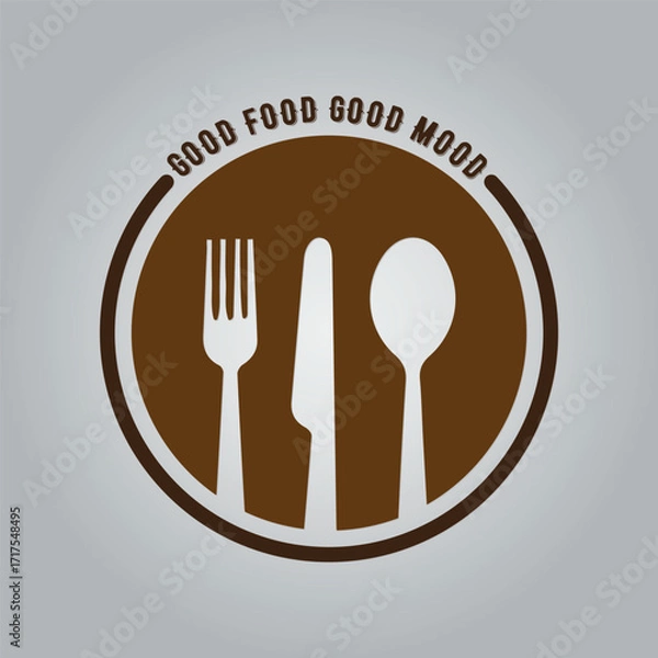 Fototapeta Good food good mood culinary utensils t-shirt design template