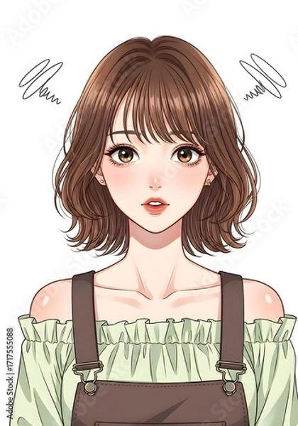 Obraz アニメスタイルのかわいい女の子茶色の髪のホフカット