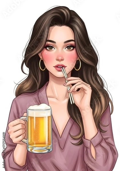 Obraz ヒールを持つ美しい女性のイラストレーション美容と飲み物