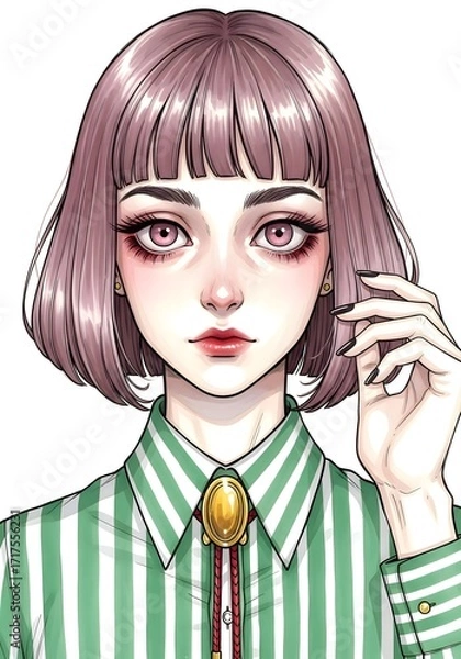 Obraz ヒンク髪の女性イラスト美少女アート