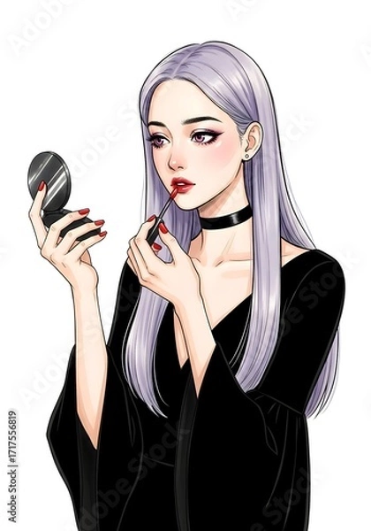 Obraz メイクアッフ美女イラストリッフスティックとファッション