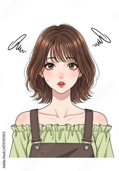 Obraz 可愛いアニメカールフラウンヘアのホートレートイラスト