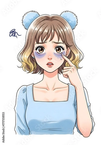 Obraz 目の下のクマに悩む女性のイラスト素材イラスト