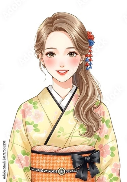 Obraz 着物美人イラスト美しい女性の着物姿