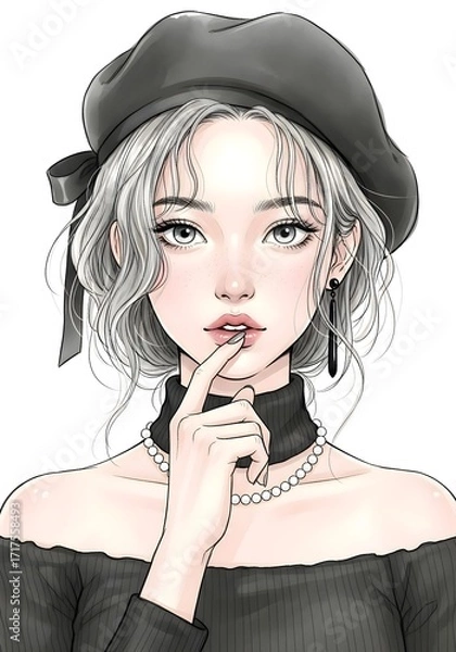 Obraz 美しいヘレー帽の女の子のイラスト