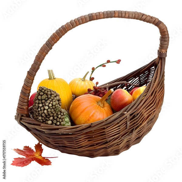 Fototapeta Cornucopia basket, white isolated background