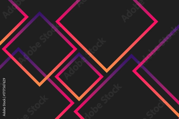 Fototapeta Abstract Geometric Neon Gradient Squares on Black Background

