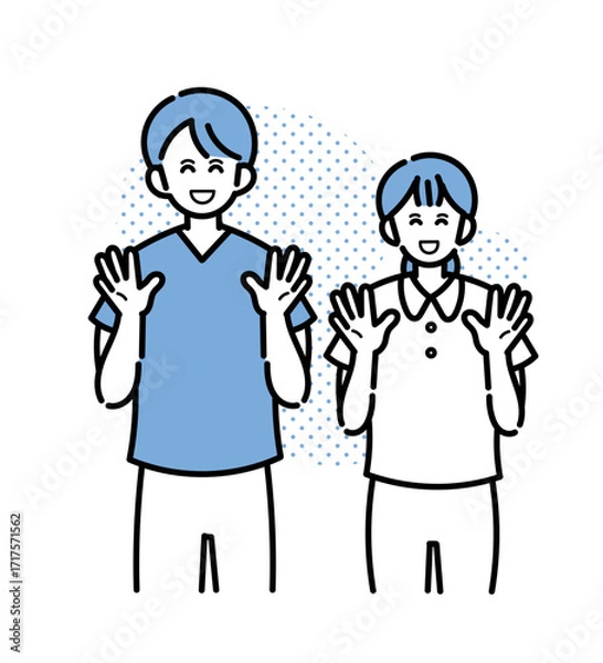 Obraz 笑顔で手を振る医師と看護師のイラスト