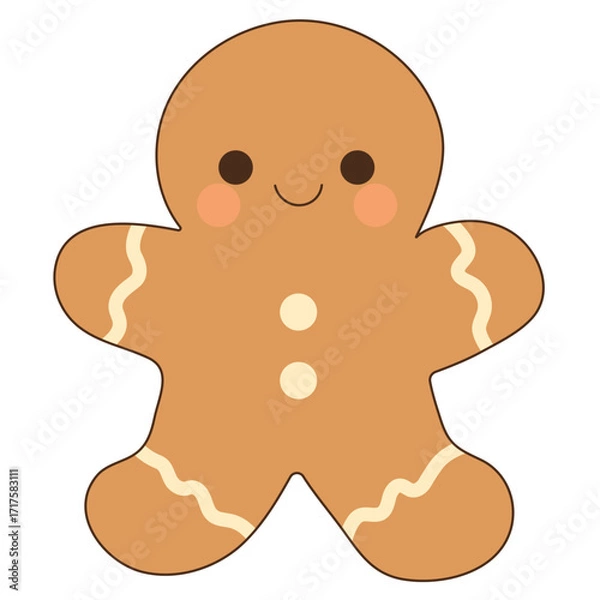 Fototapeta Gingerbread man isolated on white background. Vector illustration.