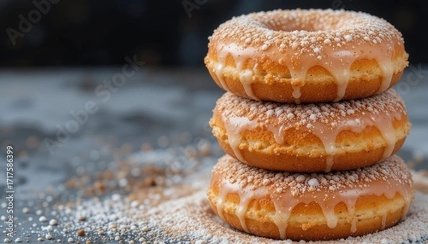 Fototapeta Glazed donuts stacked with cinnamon and powdered sugar
