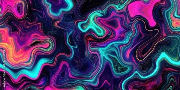 Fototapeta Abstract fluid color neon swirl with vibrant pattern and psychedelic marble waves. Modern digital background with liquid texture and dynamic waves for creative design projects.