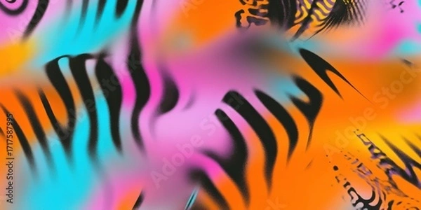 Fototapeta Abstract colorful background with vibrant gradient pattern, fluid shapes and zebra stripe design. Modern creative art texture