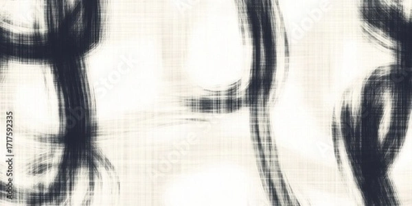 Fototapeta Abstract texture background with black brush strokes on white canvas creating modern minimalist art design for trendy decor
