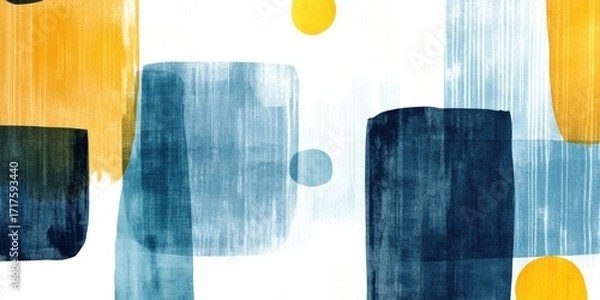 Fototapeta Abstract modern minimalist geometric art background with blue and yellow brush patterns for trendy contemporary design projects.
