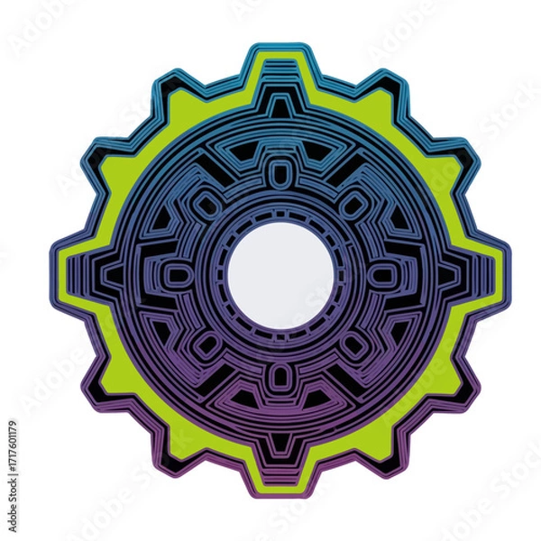 Fototapeta Gradient circuit gear icon for automation, DevOps, smart manufacturing, process optimization, industry 4.0, reliability engineering, modern UI