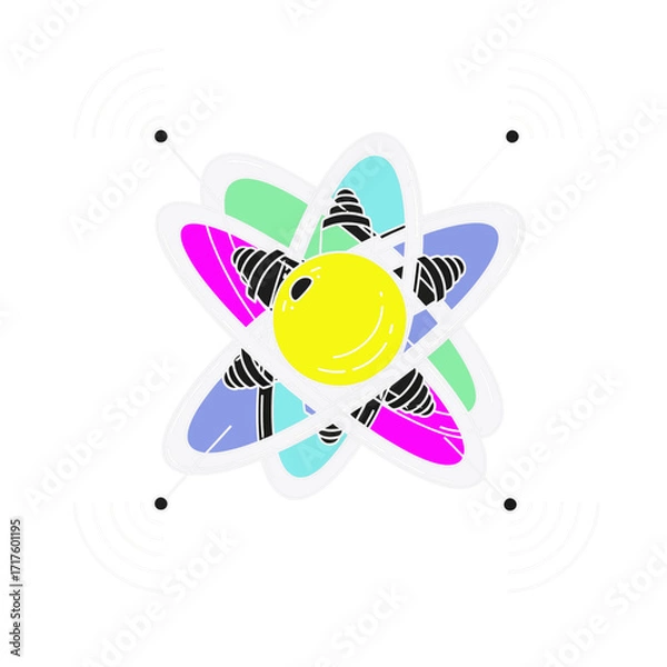 Fototapeta Vibrant atomic structure diagram with multicolor orbits, STEM learning, physics visualization, research graphic, modern scientific icon