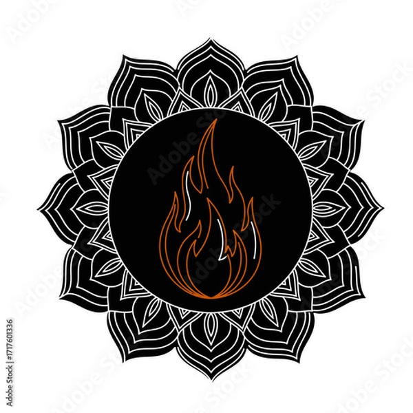 Fototapeta Mandala flame emblem, transformation and inner strength, mindful branding icon, spiritual energy, balanced symmetry, premium decor
