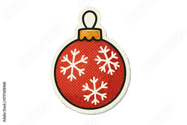 Fototapeta Christmas bauble decoration with snowflakes. Halftone torn paper effect. Magazine cutout sticker for collage. Xmas scrap paper vector. Holiday graphic for festive season design.