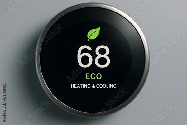 Fototapeta Smart thermostat display showing eco mode for environmental conservation