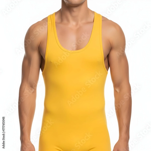 Fototapeta Yellow Oversized Plain T-Shirt Mockup, Front Views, Isolated on White Background, AI-Generated Image