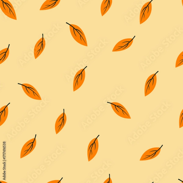 Fototapeta Seamless background with autumn leaves. Falling orange leaves on a yellow background. Vector illustration