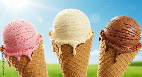 Fototapeta A cartoon adventurer with a large backpack is shown in two poses standing and looking at a map, ready for a journey