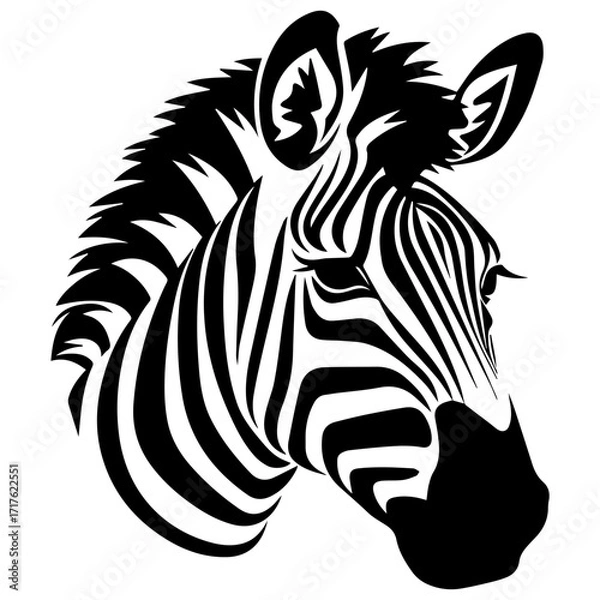Obraz Illustration of a standing zebra with black and white stripes in a side view on a white background