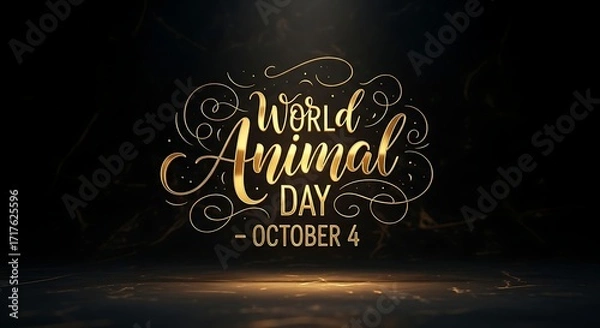 Obraz Golden world animal day lettering with floral accents on dark background