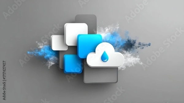 Fototapeta digital abstract composition featuring cloud icons and blue smoke effects.3d graphic of a creative idea symbol on a white background
