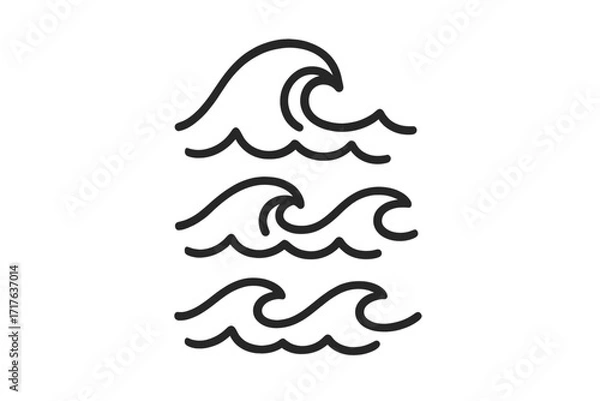 Fototapeta Ocean wave line icon set, simple water wave vector illustration, linear cartoon waves with transparent background, sea and ocean wave symbols collection