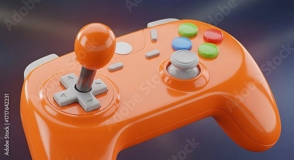 Fototapeta A vibrant, glossy orange  controller with a detailed design is shown.