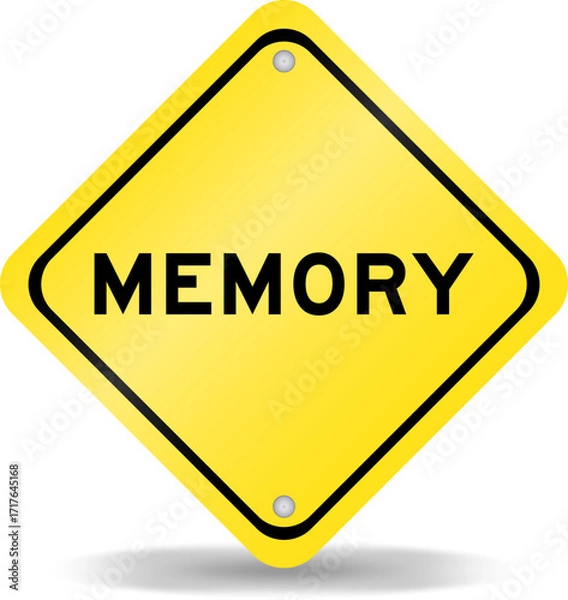 Fototapeta Yellow color transportation sign with word memory on white background