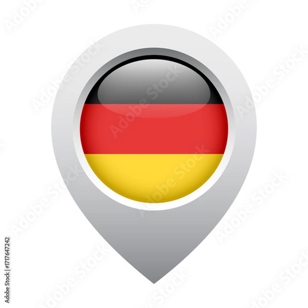 Fototapeta map pointer icon with glossy round flag of Germany
