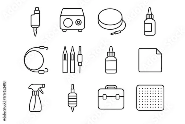 Fototapeta Short tool tattoo machine design compact bottle small spray vector icon black