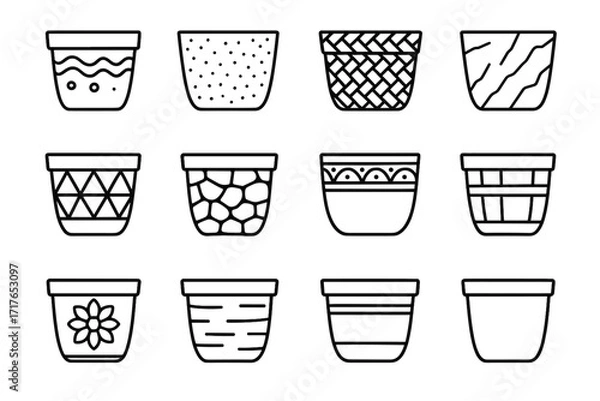 Fototapeta Icon marble stone rustic decorative pot glossy painted bamboo pots vector plant