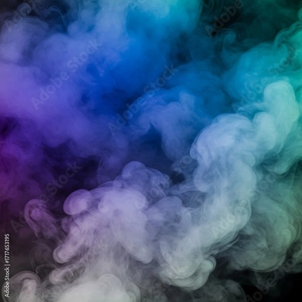 Fototapeta A vibrant display of swirling smoke, showcasing a spectrum of iridescent hues against a deep black backdrop.