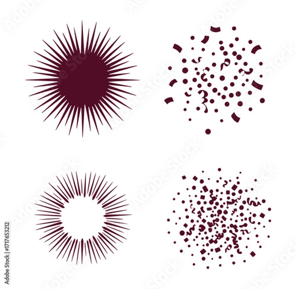 Fototapeta Abstract design elements featuring sunbursts confetti and decorative vector illustrations