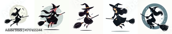 Fototapeta vector of a witch flying on a halloween broom