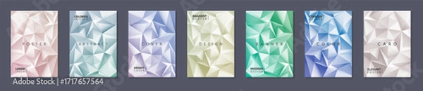 Fototapeta Collection of vector color polygonal geometric templates, posters, placards, brochures, banners, flyers, backgrounds and etc. Modern creative 3d mosaic textures. Abstract futuristic covers