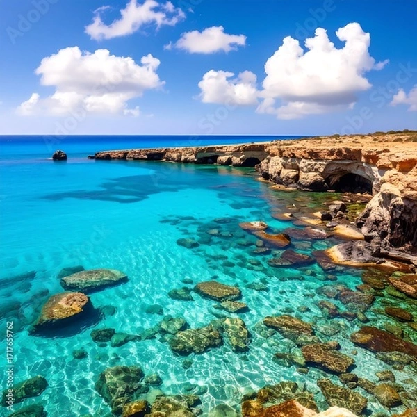 Obraz Stunning coastal scenery with turquoise water and cliffs