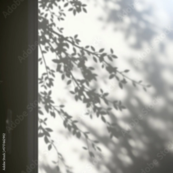 Obraz shadow overlay effects of realistic window and tree branch shadow with light blur on transparent background,Summer sunlight and shadow overlay effect
