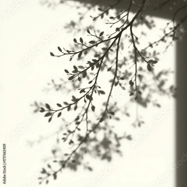 Obraz shadow overlay effects of realistic window and tree branch shadow with light blur on transparent background,Summer sunlight and shadow overlay effect