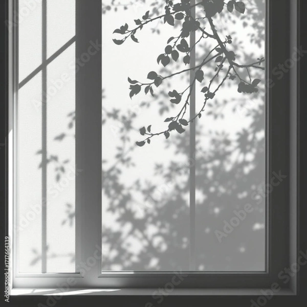 Obraz shadow overlay effects of realistic window and tree branch shadow with light blur on transparent background,Summer sunlight and shadow overlay effect