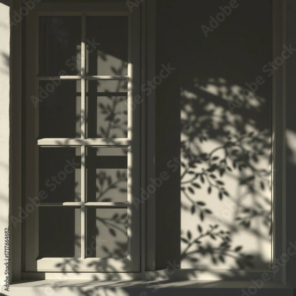 Obraz shadow overlay effects of realistic window and tree branch shadow with light blur on transparent background,Summer sunlight and shadow overlay effect
