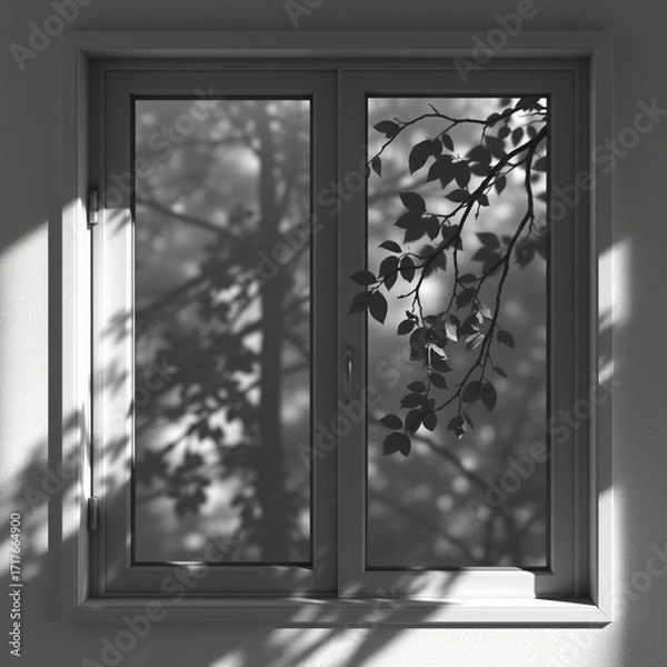 Obraz shadow overlay effects of realistic window and tree branch shadow with light blur on transparent background,Summer sunlight and shadow overlay effect