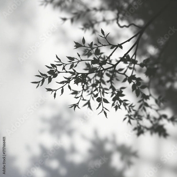 Obraz shadow overlay effects of realistic window and tree branch shadow with light blur on transparent background,Summer sunlight and shadow overlay effect