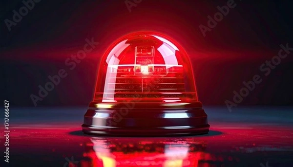 Fototapeta Red Alert Emergency Alarm Siren Illuminating in Dark Environment