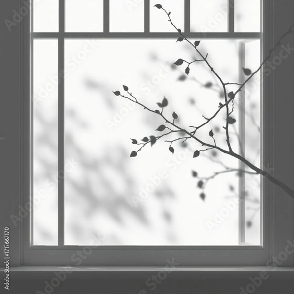 Obraz shadow overlay effects of realistic window and tree branch shadow with light blur on transparent background,Summer sunlight and shadow overlay effect